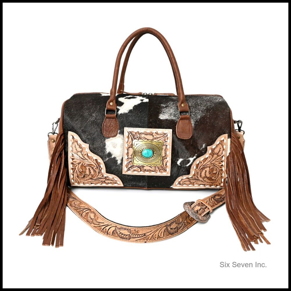 Faux Leather Western Fringe Shoulder Bag with Detachable Crossbody Strap
